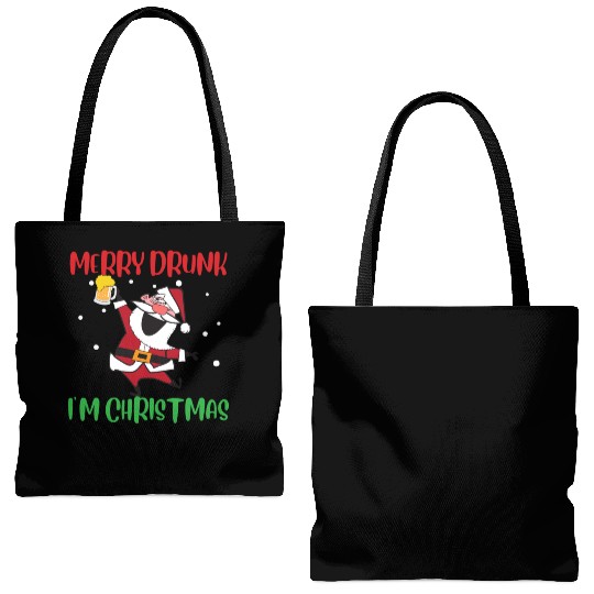 Merry Drunk I'm Christmas Funny Santa Claus Tote Bags (AOP)