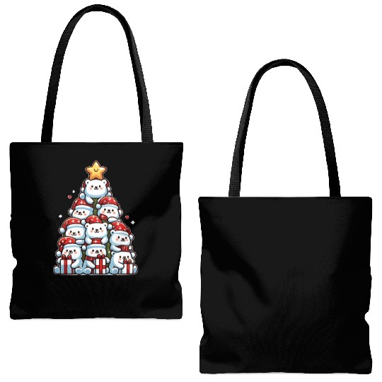 Polar Bear Christmas Tree Merry Christmas Tote Bags (AOP)