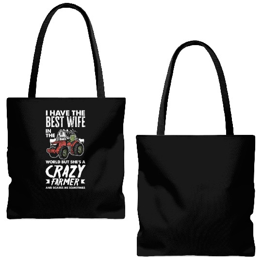 Crazy Farmer Wife Husband Funny Farmer Gift Tote Bags (AOP)