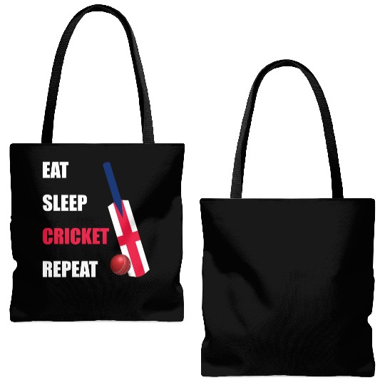 Eat Sleep Cricket Repeat England Flag Cricket Bat Tote Bags (AOP)