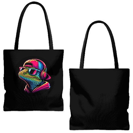 Cool gecko lizard with dj headphones Tote Bags (AOP)