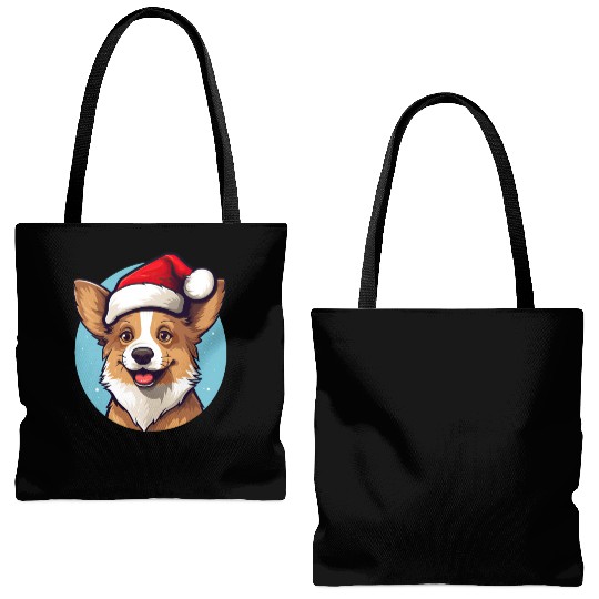cute corgi wearing santa hat Tote Bags (AOP)