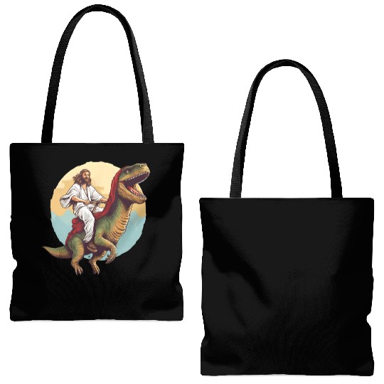 Jesus Riding a Dinosaur Meme Dino Lover Tote Bags (AOP)