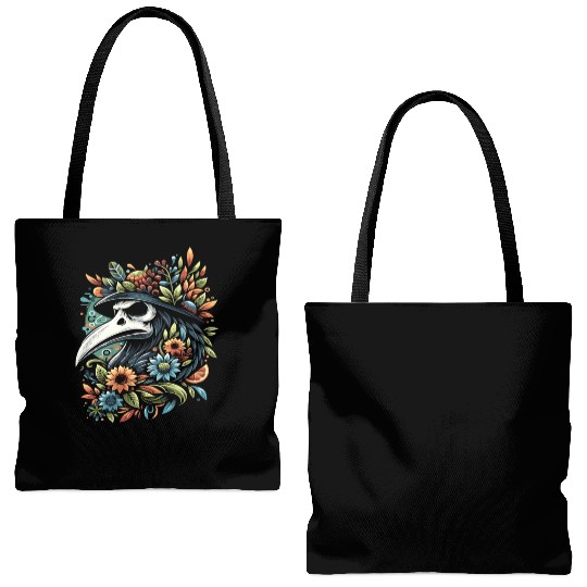 Spooky Halloween Horror Plague Doctor Black Death Tote Bags (AOP)
