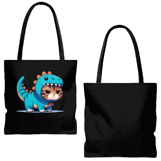 Grumpy Cat in Velociraptor Costume Tote Bags (AOP)