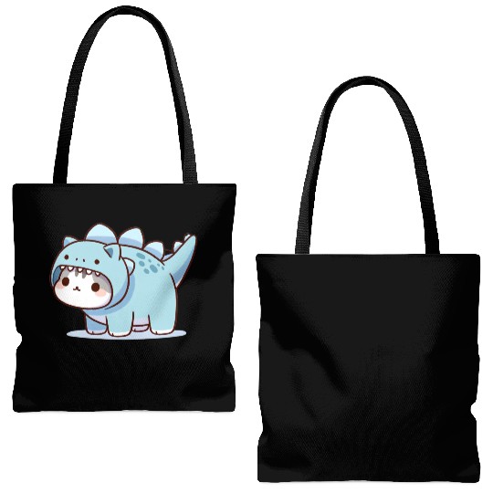 Cat in Stegosaurus Costume Tote Bags (AOP)