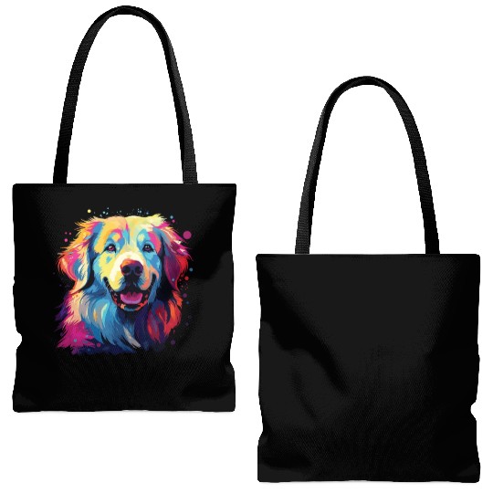 Watercolor Colorful Great Pyrenees Tote Bags (AOP)
