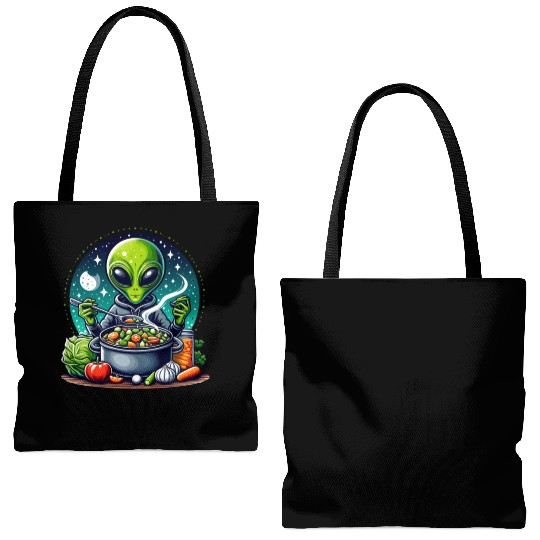 Alien chef cooks vegetable soup Tote Bags (AOP)