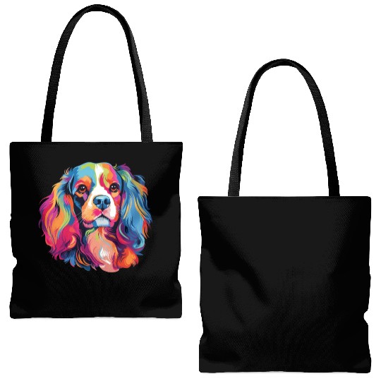 Watercolor Colorful Cavalier King Charles Spaniel Tote Bags (AOP)