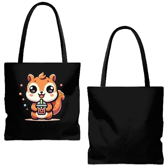 Kawaii Squirrel Bubble Tea Cute Animal Squirrel Tote Bags (AOP)