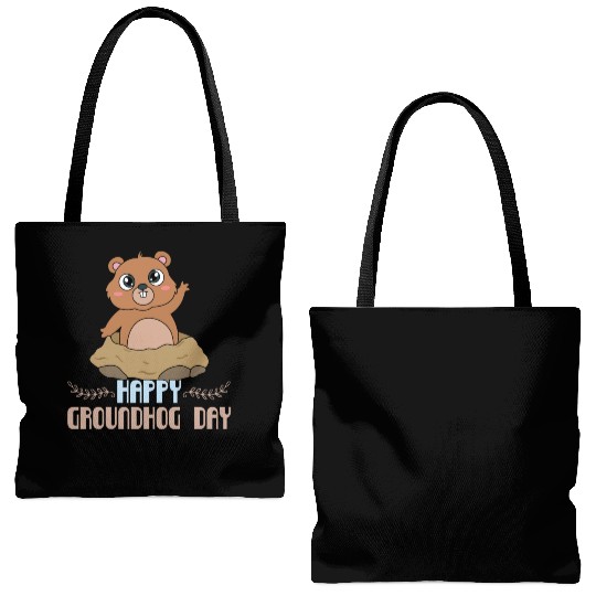 Cute Kawaii Groundhog Happy Groundhog Day Tote Bags (AOP)
