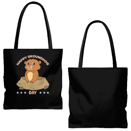 Happy Groundhog Day Cute Kawaii Groundhog Tote Bags (AOP)