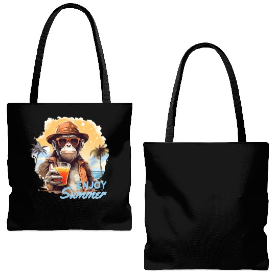 Cool Monkey With Drink Funny Animals Chimpanzee Tote Bags (AOP)