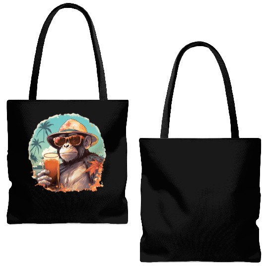 Cool Monkey With Drink Funny Animals Chimpanzee Tote Bags (AOP)