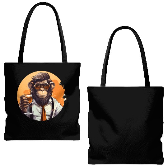 Cool Monkey With Drink Funny Animals Chimpanzee Tote Bags (AOP)