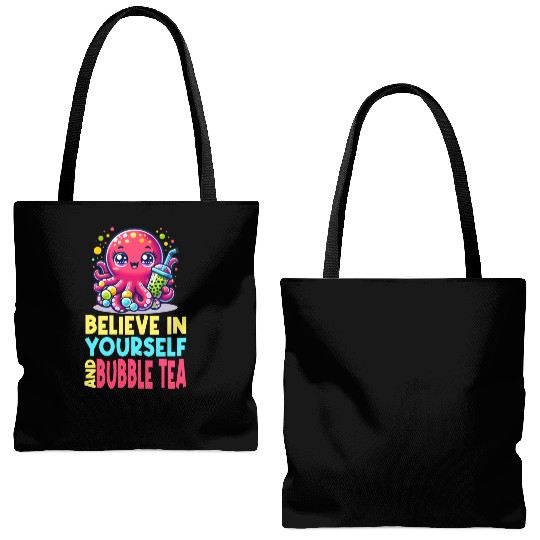 Kawaii Octopus Bubble Tea Believe In Yourself Tote Bags (AOP)