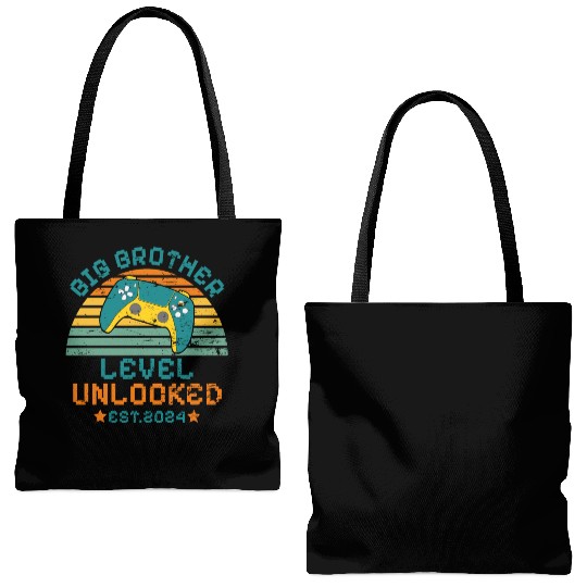 Level Unlocked Vintage Retro Gamer Big Brother Tote Bags (AOP)