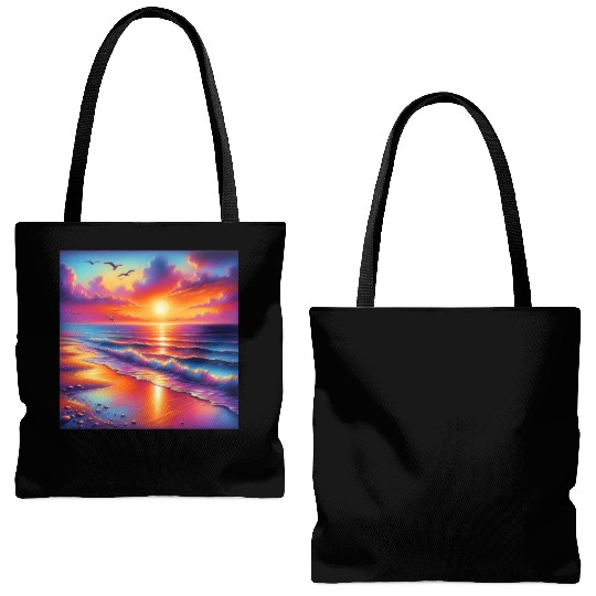 Sunset Serenity: Pastel Beachscape Tote Bags (AOP)