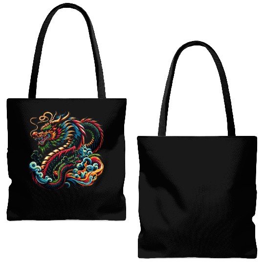 Colorful Chinese Dragon Artistic Design Tote Bags (AOP)
