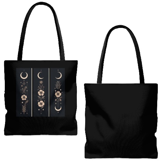 Moon phases with wild flowers and constellations Tote Bags (AOP)