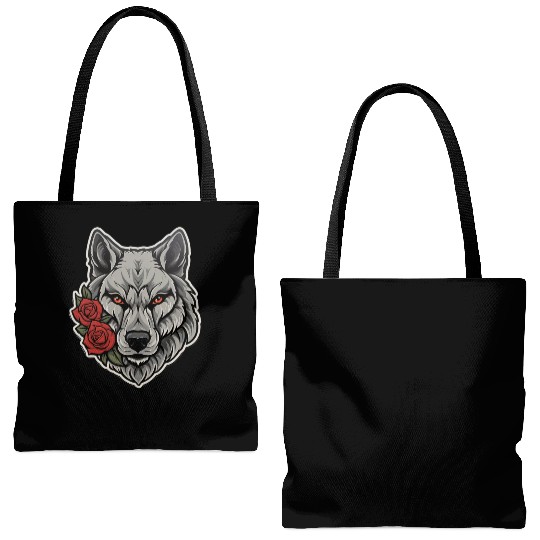 Gothic Wolf Wildlife Illustration Tote Bags (AOP)