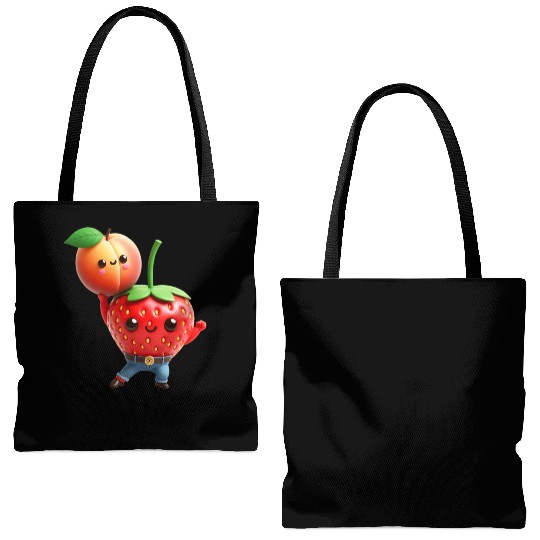 Dancing strawberry with peach Tote Bags (AOP)