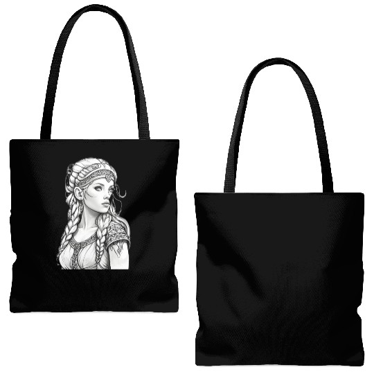 Viking female hairstyles grayscale Tote Bags (AOP)