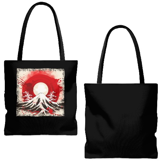 Kyoto Mountains: Flag, Volcano, and Blood Moon Tote Bags (AOP)