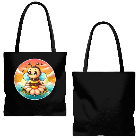 cute kawaii bee on flower Tote Bags (AOP)