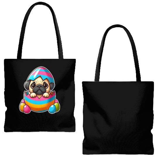 Easter pug hatches from colorful Easter eggs Tote Bags (AOP)