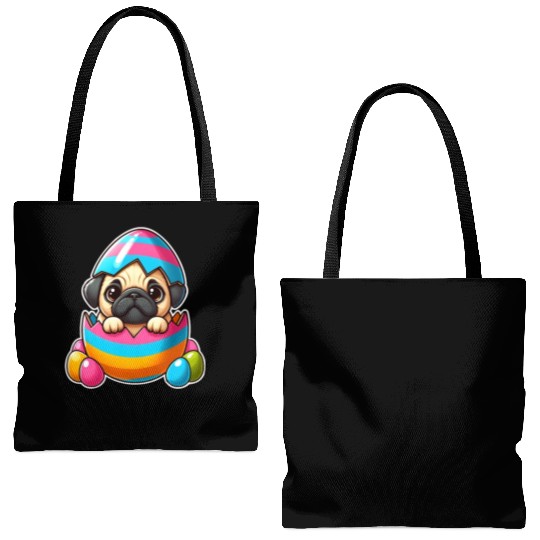 Easter pug hatches from colorful Easter eggs Tote Bags (AOP)