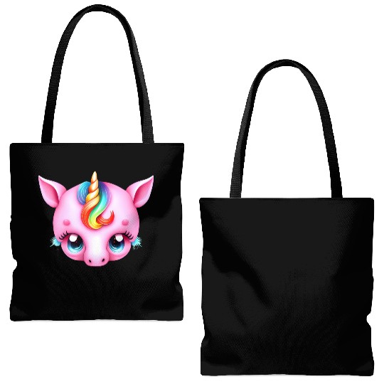 Pink Baby Rainbow Unicorn Head Tote Bags (AOP)