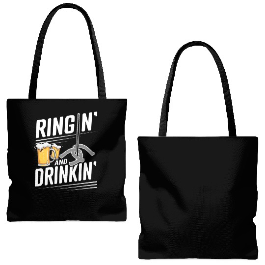 Ringin And Drinkin Horseshoe Pitching Tote Bags (AOP)