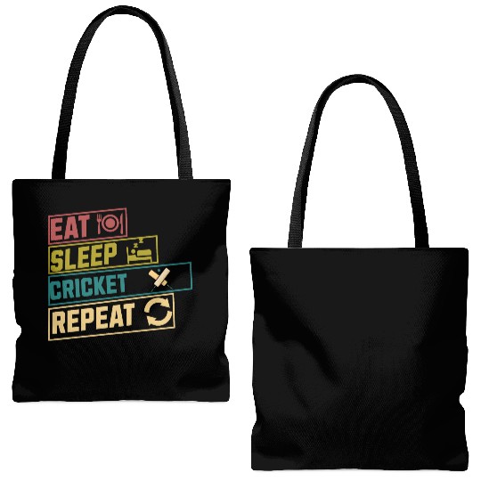Eat sleep cricket repeat hobby Tote Bags (AOP)