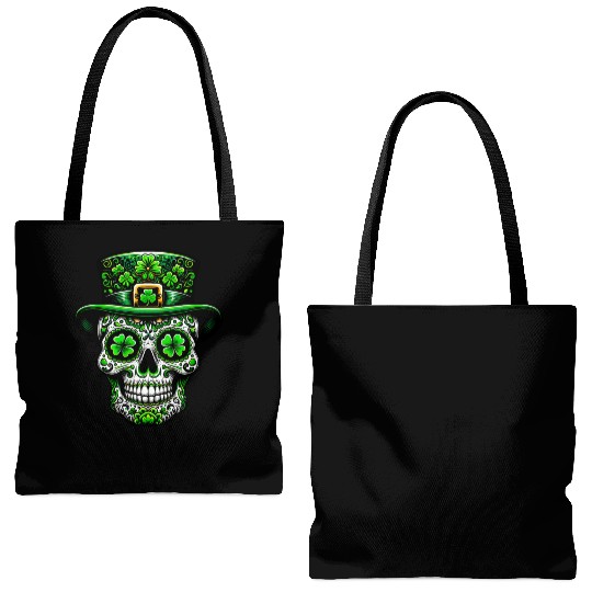 St Patricks Day Irish Sugar Skull Day Of Dead Tote Bags (AOP)