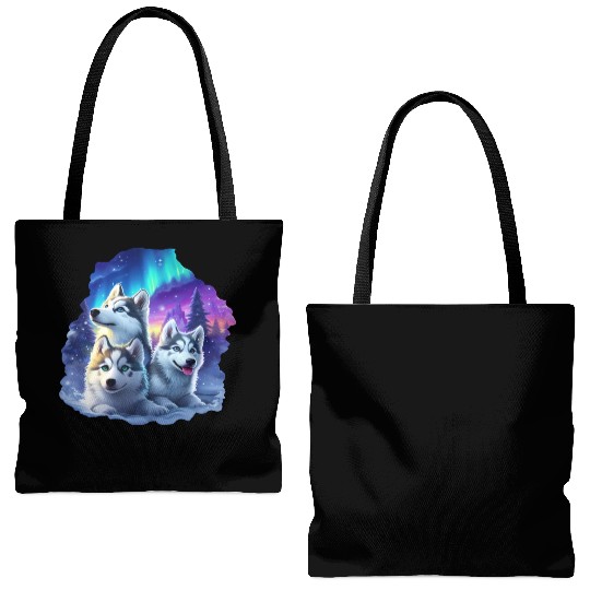 Husky family at night Tote Bags (AOP)