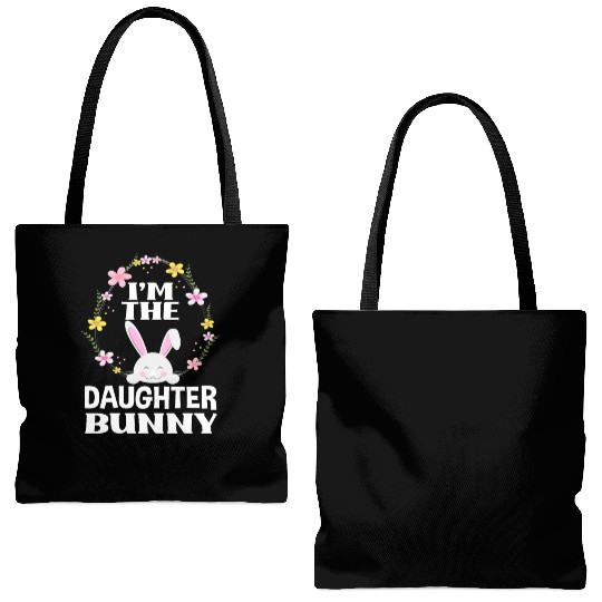 I Am Daughter Easter Bunny Flower Wreath Easter Tote Bags (AOP)