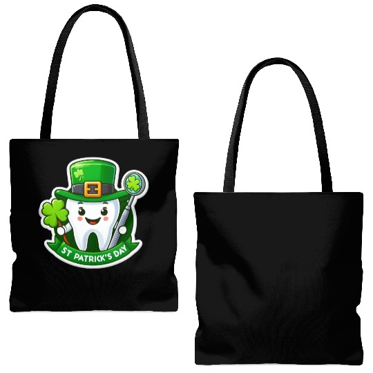 St patricks day cartoon dentist design, cute tooth Tote Bags (AOP)