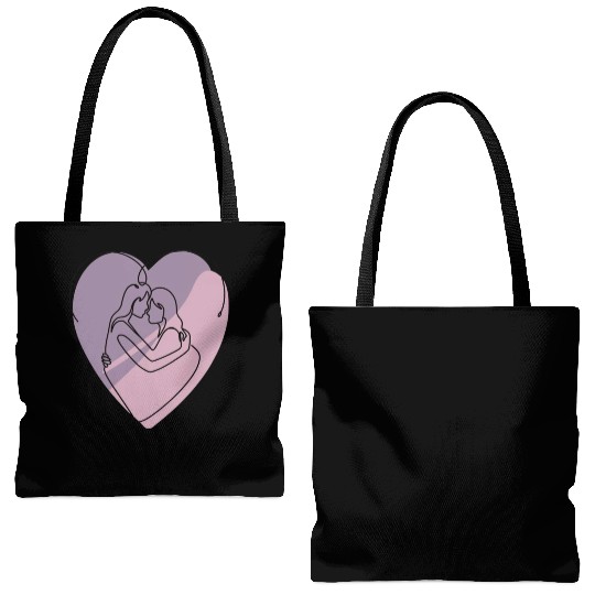 Minimalist Silhouette of Lesbians in Heart Tote Bags (AOP)