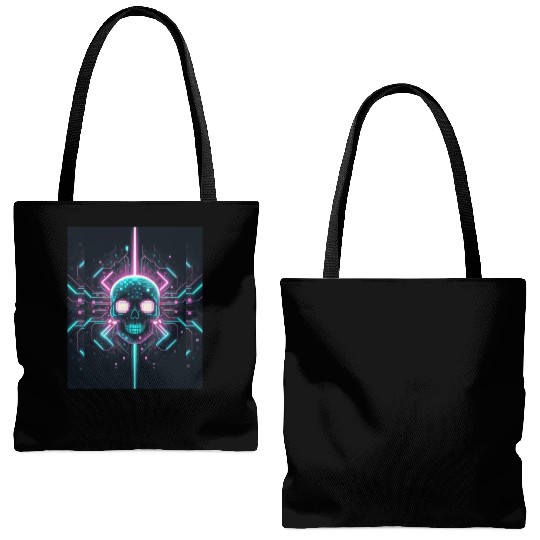 Retro neon cyberpunk pixelated skull Tote Bags (AOP)