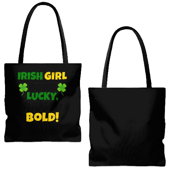 Born Lucky, Raised Bold Irish Girl St Patricks day Tote Bags (AOP)