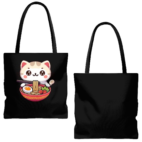 Cute Cat Eating Ramen Tote Bags (AOP)