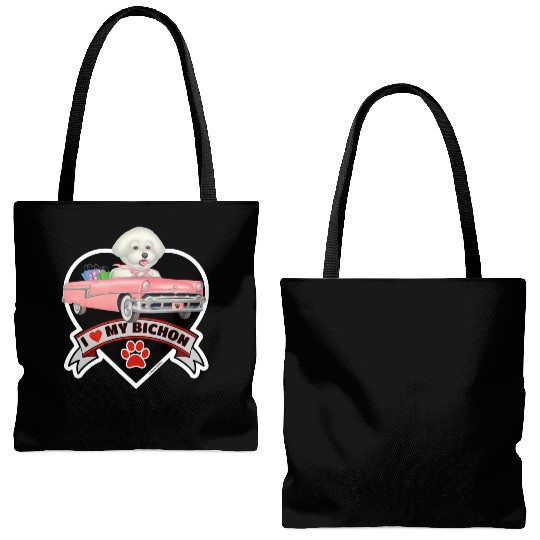 A cute I love my Bichon Frise Dog Tote Bags (AOP)