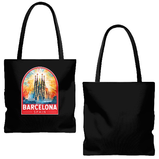 Barcelona Spain Travel Art Emblem Tote Bags (AOP)