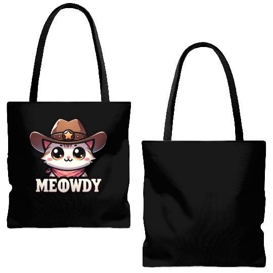 Cute Meowdy Cat Cowboy Pun Tote Bags (AOP)