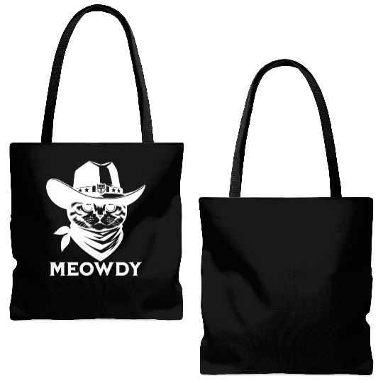 Cute Meowdy Cat Cowboy Pun Tote Bags (AOP)