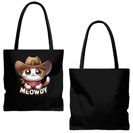 Cute Meowdy Cat Cowboy Pun Tote Bags (AOP)