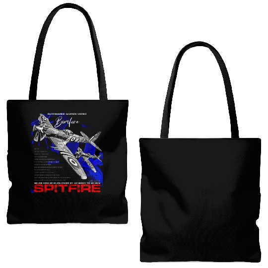 Spitfire Vintage English WW2 Fighter Aircraft Tote Bags (AOP)