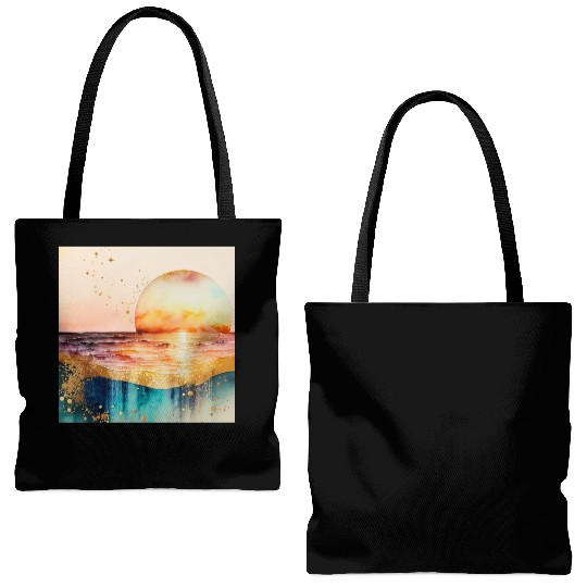Sunset Beach Watercolor Painting Tote Bags (AOP)