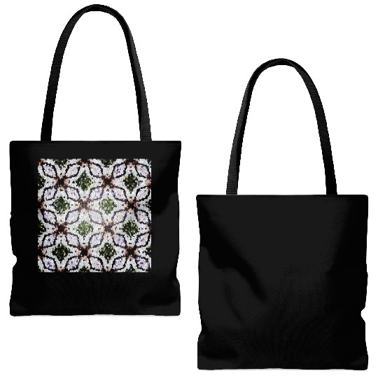 stained glass print in greens and roses Tote Bags (AOP)